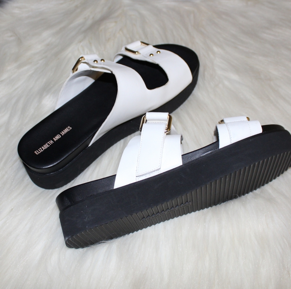 Elizabeth & James White Platform Adjustable Double Buckle Slide Clematis Sandals - Picture 2 of 11